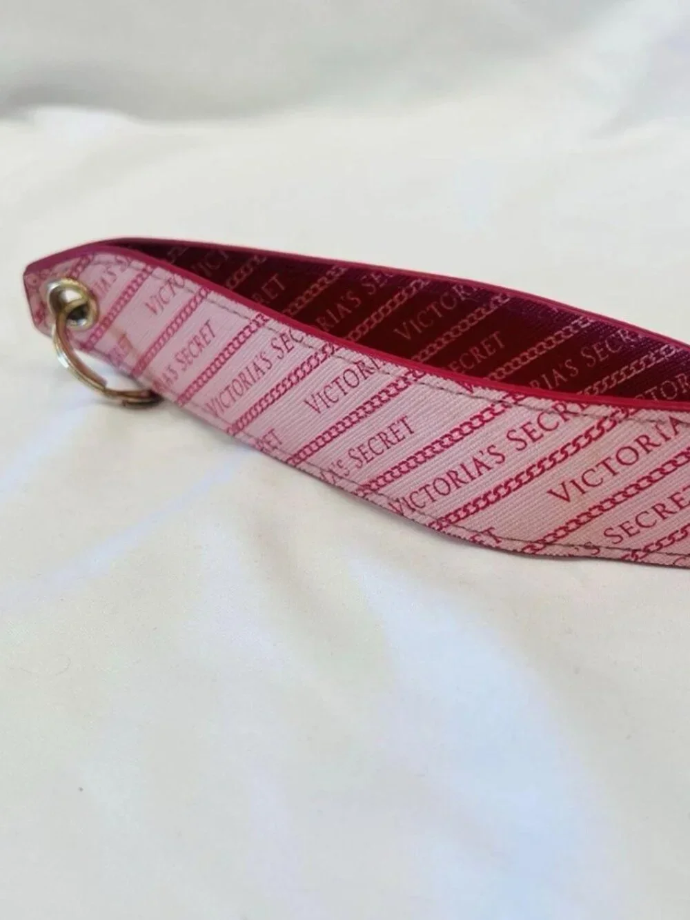 Victoria's Secret Wristlet Keychain Keyring Bag Strap Pink Logo Travel Bag Tag